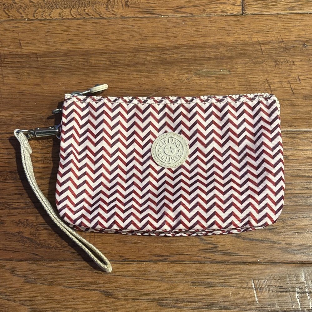 Kipling Burgundy Chevron Wristlet